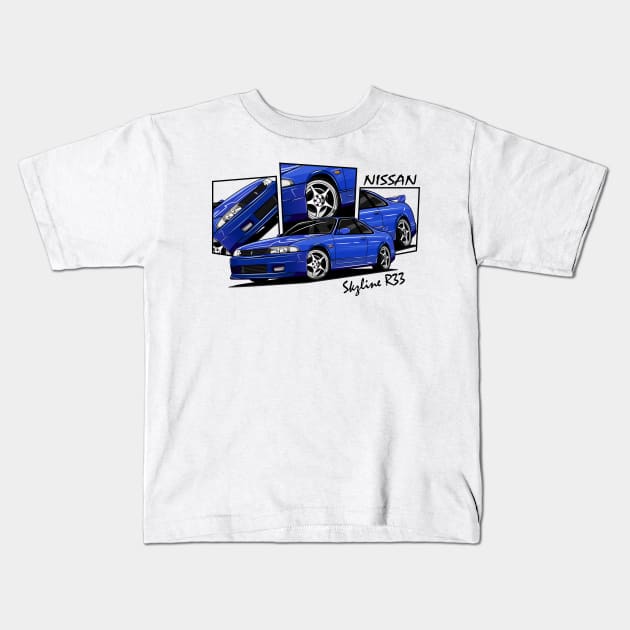 Nissan Skyline r33 GTR, JDM Car Kids T-Shirt by T-JD